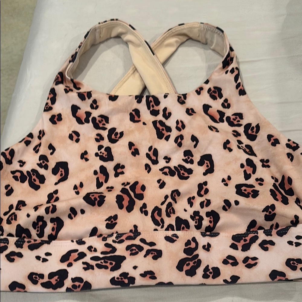 Fabletics Cream and Black Sports Bra